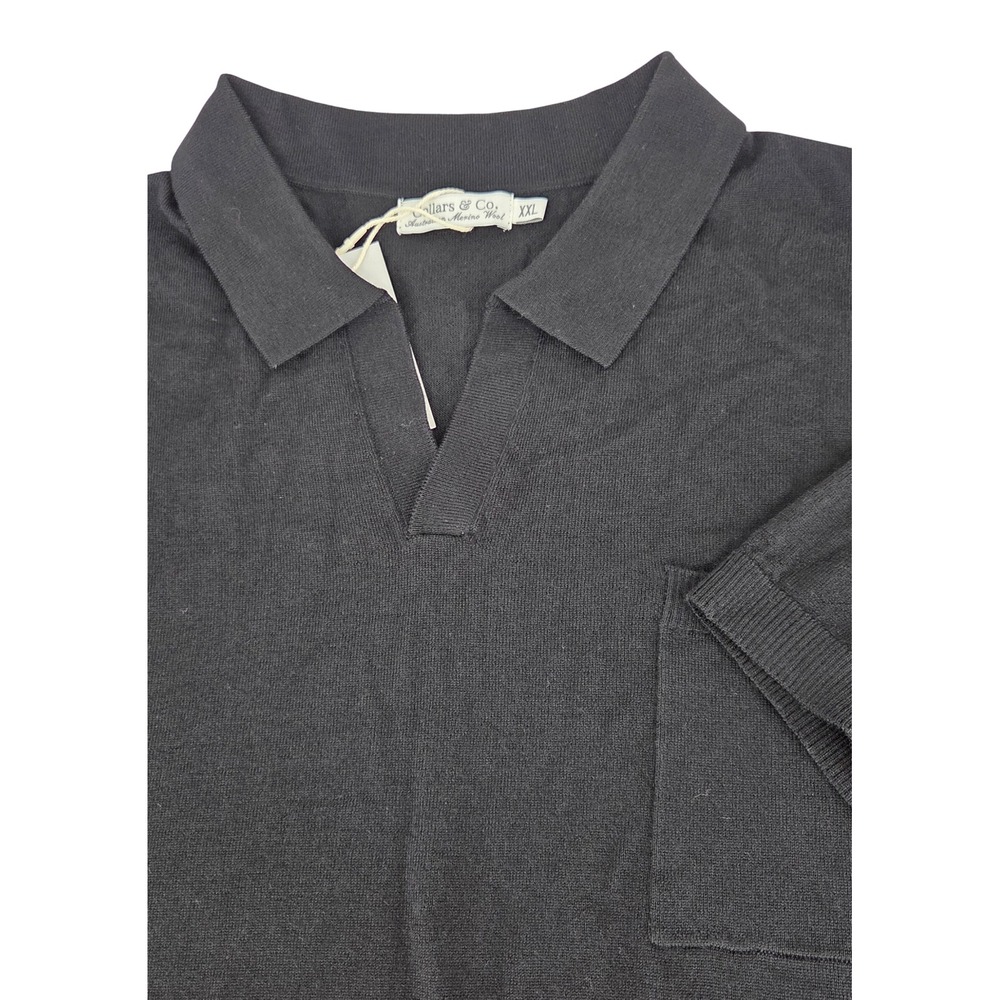 NWT Collars and Co Bellagio Buttonless Short Sleeve Merino Polo Black XXL